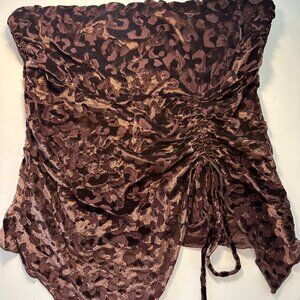 Urban Outfitters Silence + Noise Brown Leopard Print Asymmetrical Tube Top L